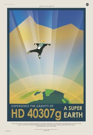 A poster invites visitors to experience the gravity of Super Earth HD 40307g.