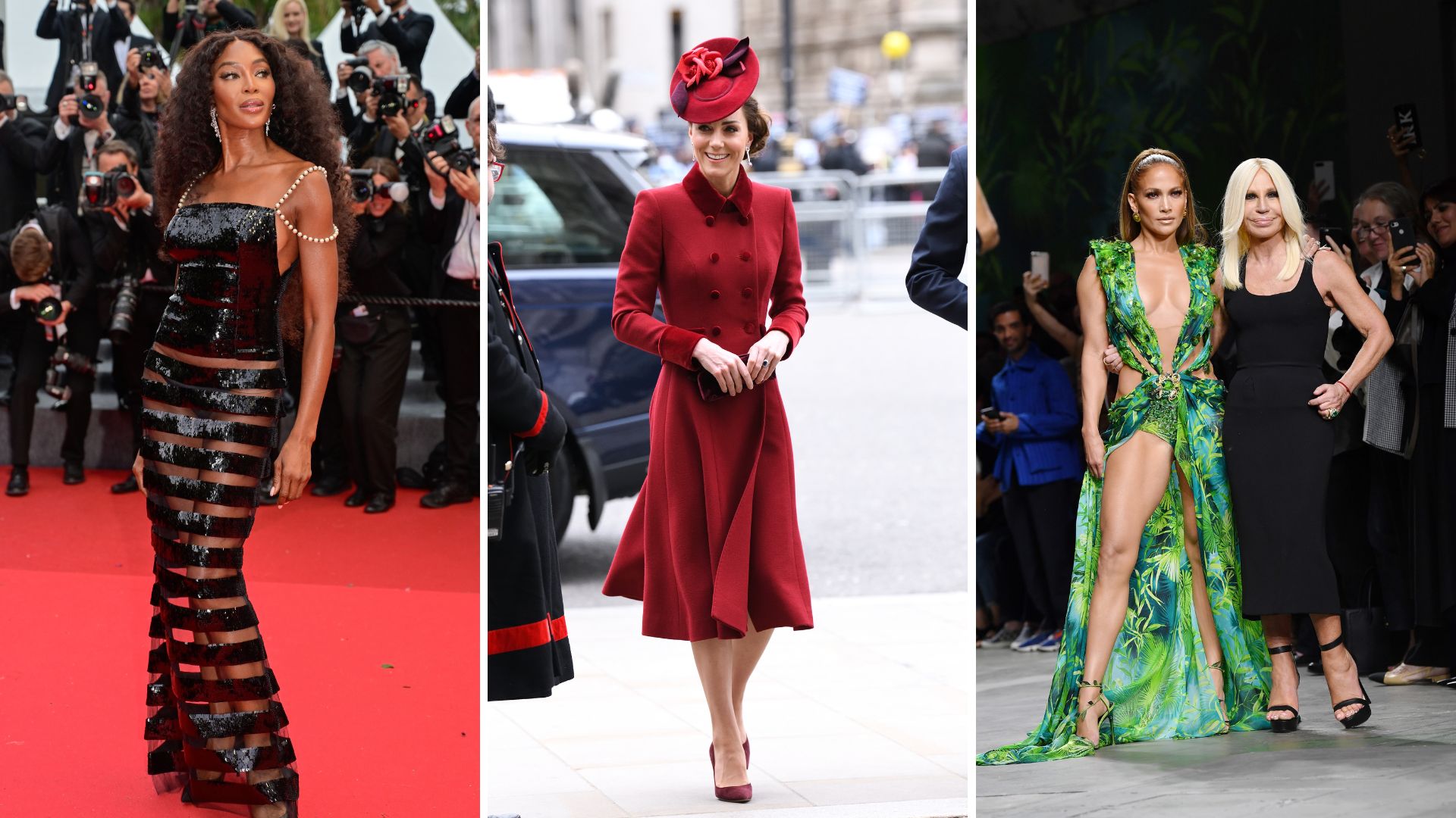 L-R: Naomi Campbell, Kate Middleton, Jlo and Donatella Versace