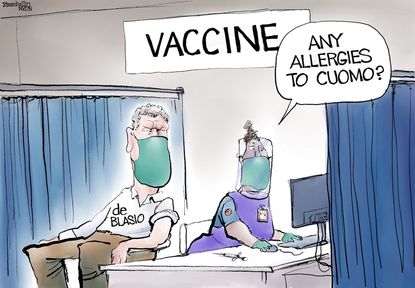 Political Cartoon U.S. de blasio cuomo covid vaccine
