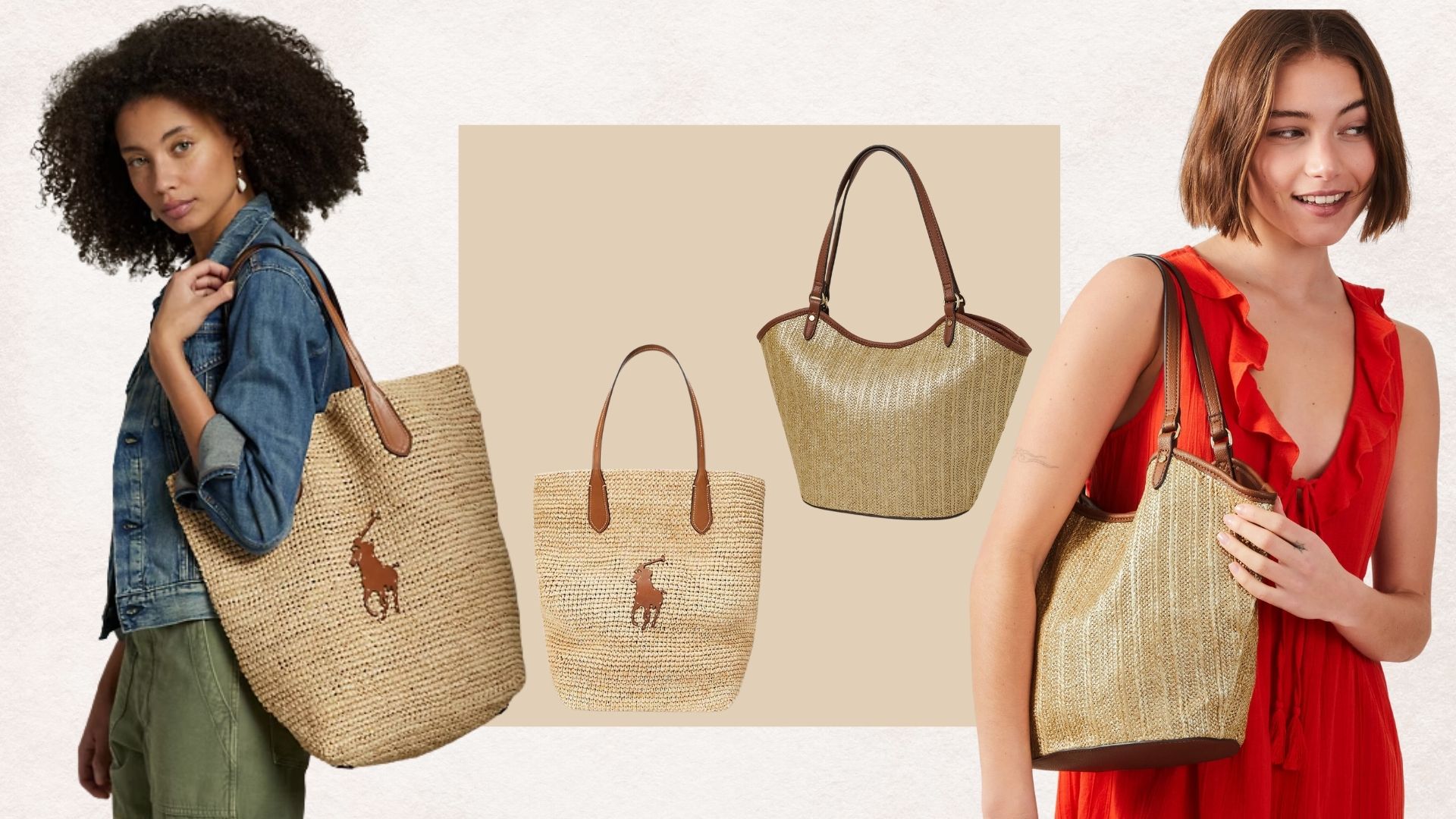 Image of Ralph Lauren raffia beach bag and Accessorize raffia bag