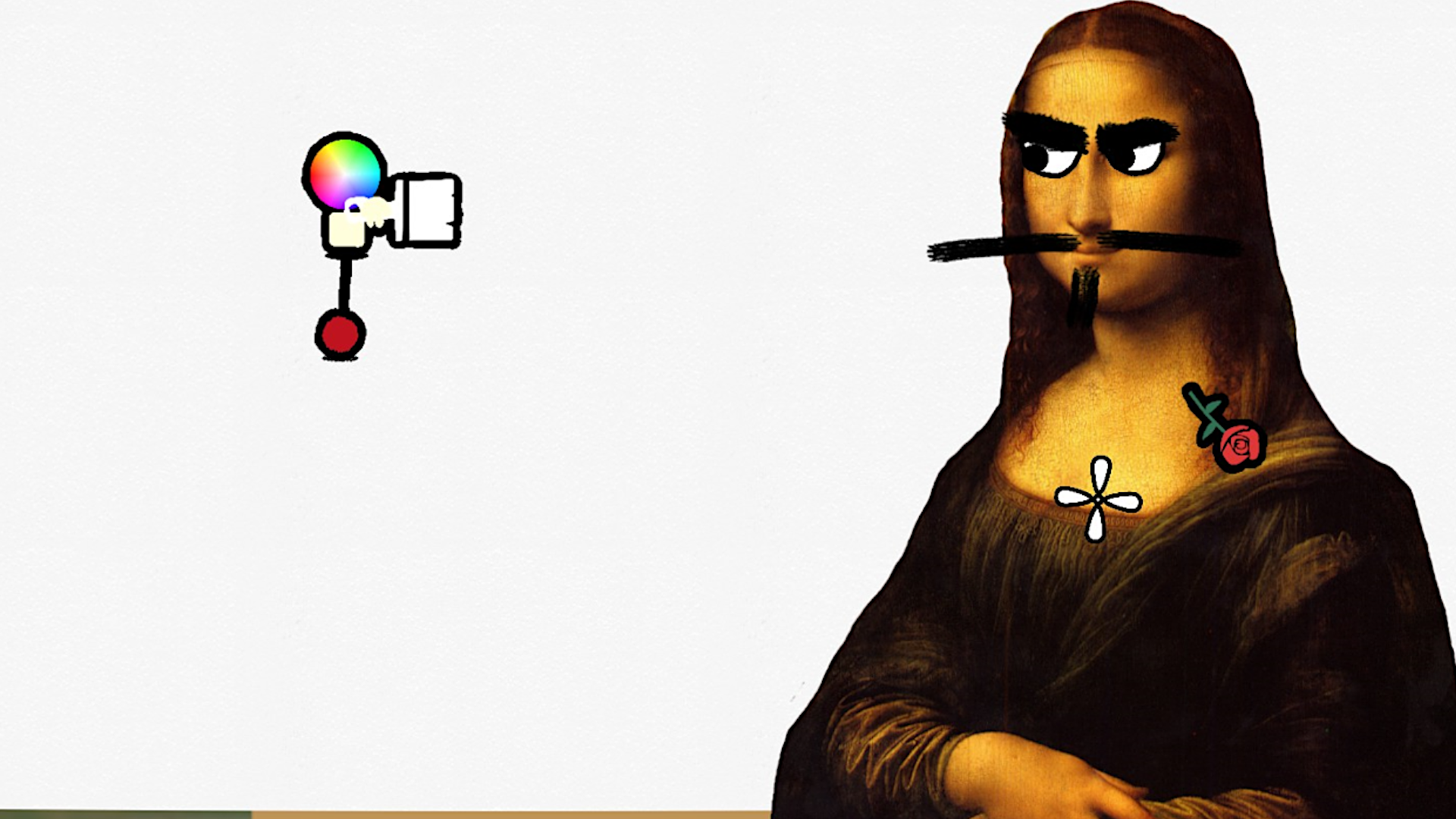 A still from Antipaint, a roguelike shooter in which you fight classic works of art including the Mona Lisa, pictured here with a frown on her face.