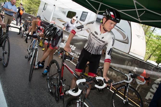 Hincapie Development Team rider Oscar Clarke makes his way through the start house.