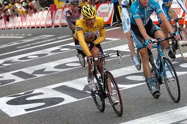 Fabian Cancellara (CSC) hurt his writs in the pileup.