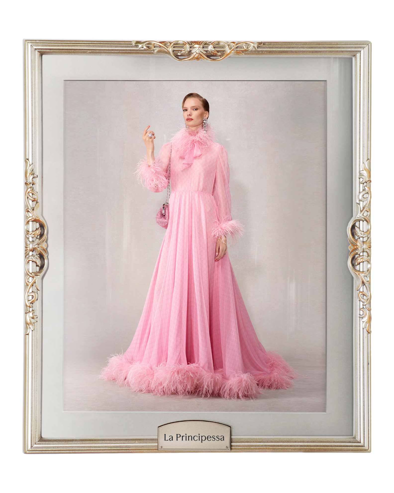 Keke palmer wore this pink feather-trimmed gown in The Tiger promo pics