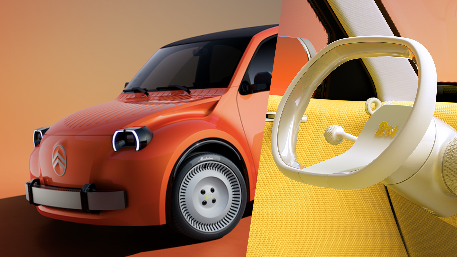 A new Citroen 2CV alongside Little Tikes Cozy Coupe