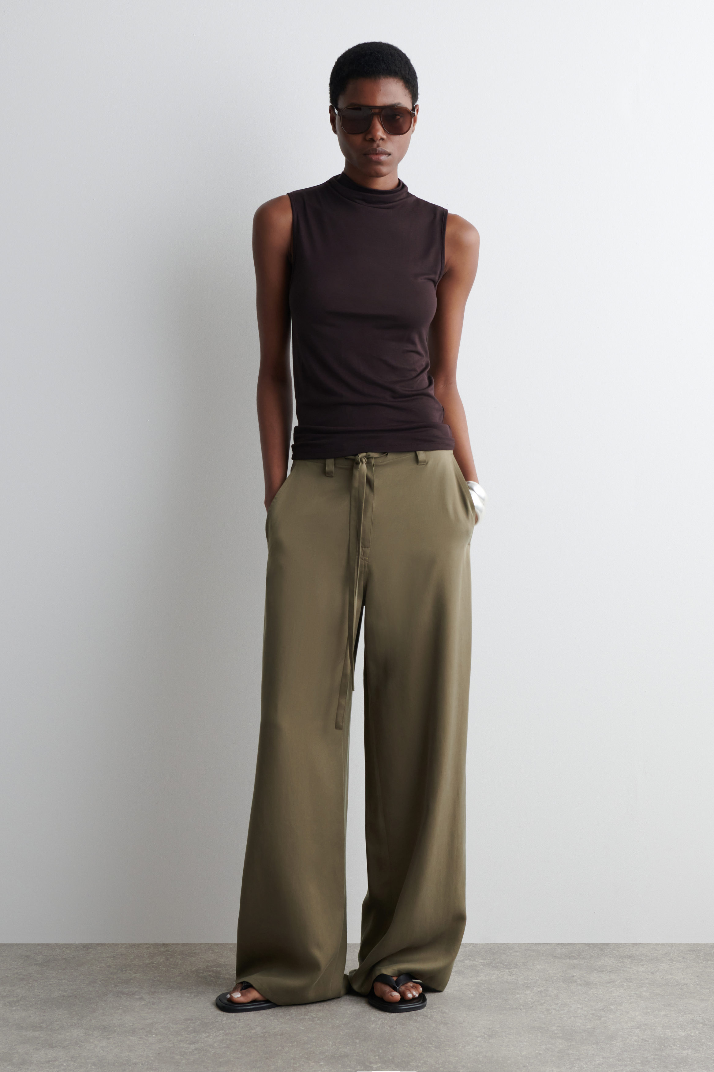 Tie-Detail Wide-Leg Trousers