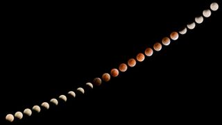 Timelapse sequence of total lunar eclipse in Thailand, January 31, 2018