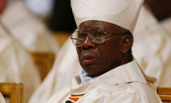 Nigerian Cardinal Francis Arinze attends a 2005 mass.