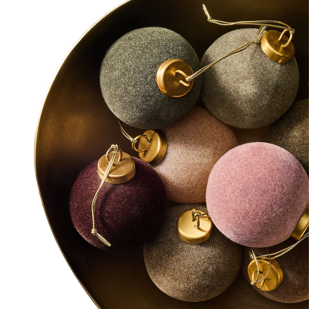Medium Flocked Ball Ornaments (set of 9) - Warm Tones