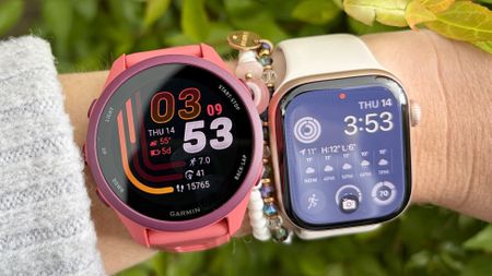Garmin Forerunner 170 and Apple Watch 11 on the wrist