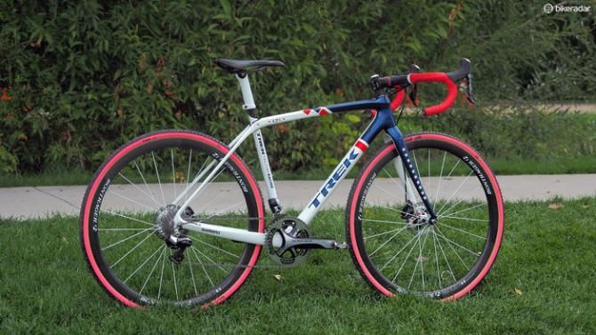 Katie Compton (Trek Factory Racing) also has a stable of disc-equipped Trek Boone 9s, these with custom stars-and-stripes paint jobs
