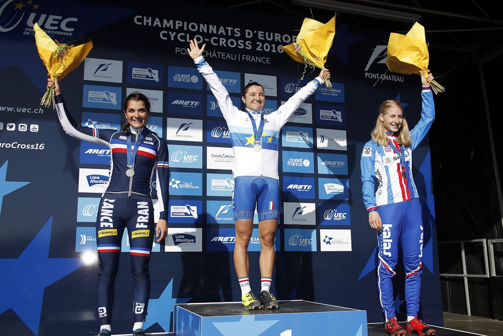 U23 women's podium at the 2016 European cyclo-cross championships