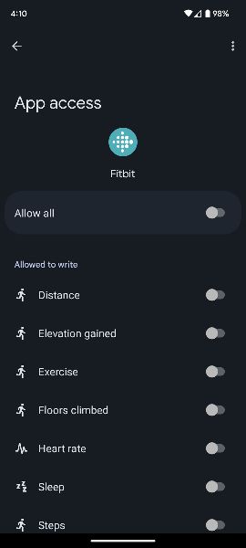 Fitbit permissions in Health Connect