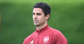 Arsenal manager Mikel Arteta during a training session at London Colney on July 03, 2023 in St Albans, England.