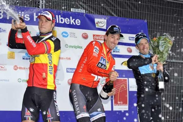 Boonen, Cancellara and Flecha celebrate with champagne