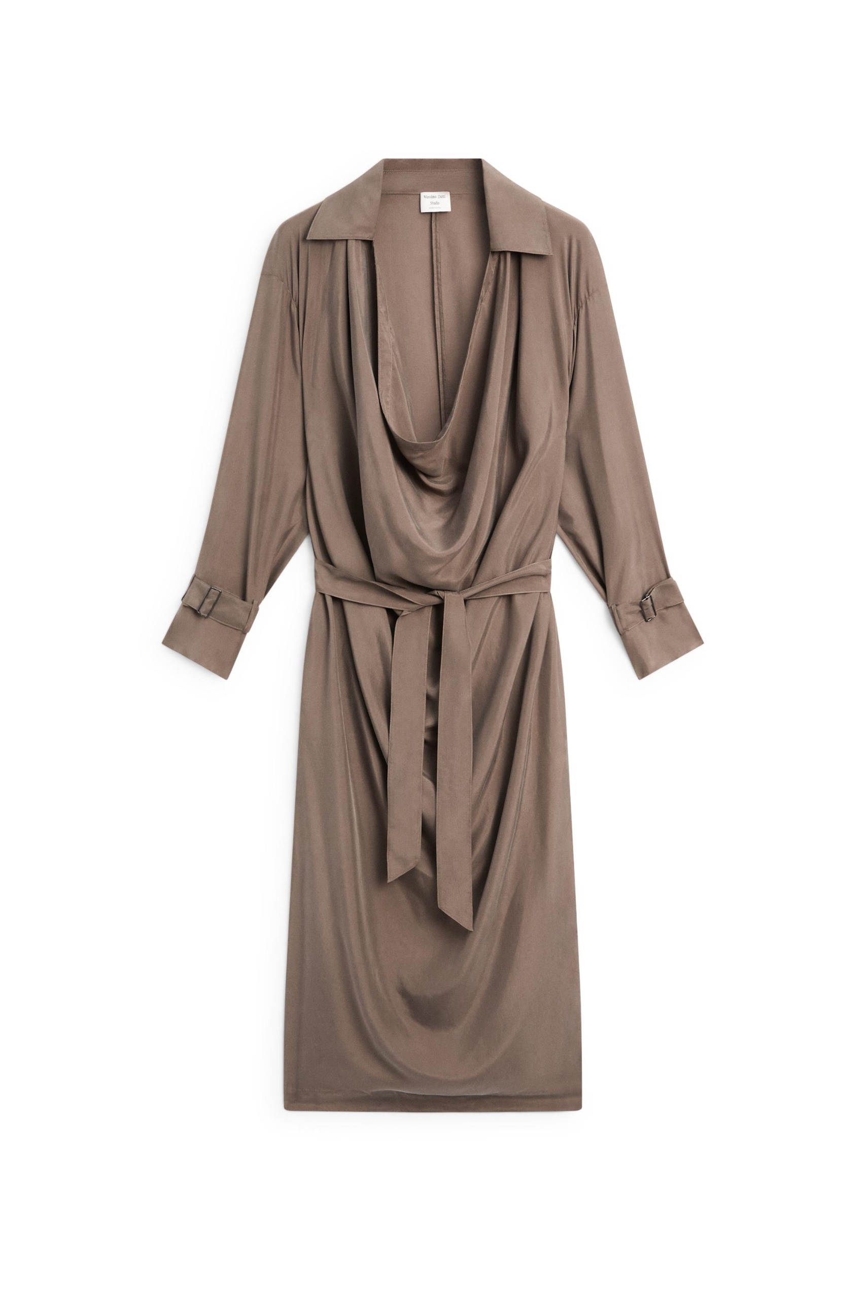 Draped Neckline Trench Dress - Studio