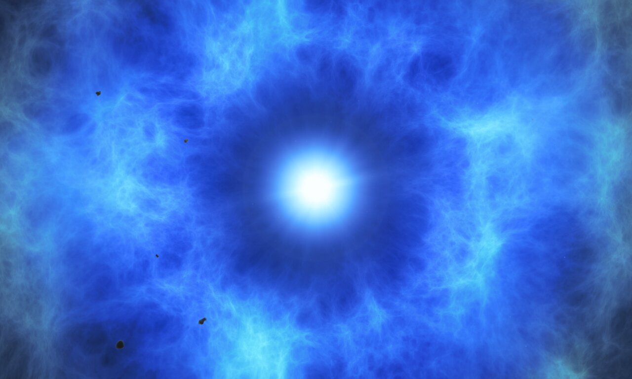 This artist’s impression of the double detonation supernova remnant SNR 0509-67.5.