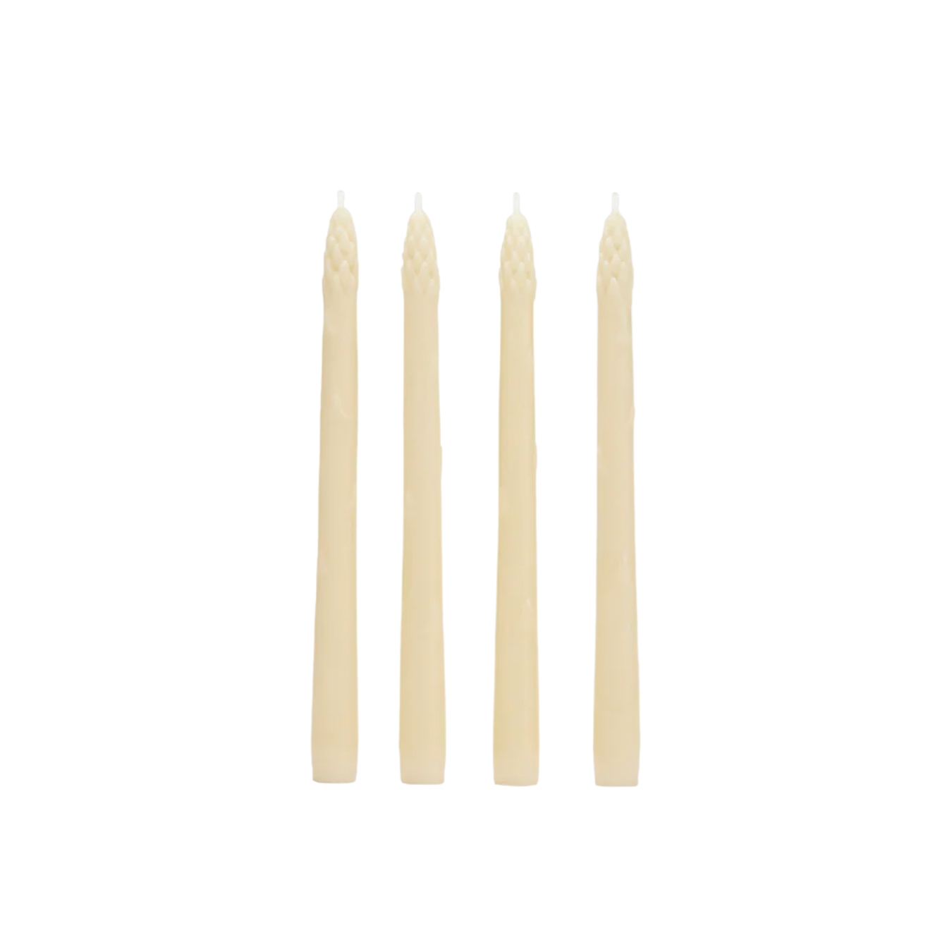 A bunch of white asparagus-like candles.