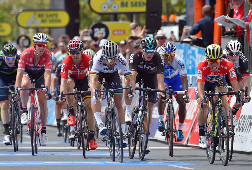Caleb Ewan beats Peter Sagan to take the win in the final stage of the Tour Down under.