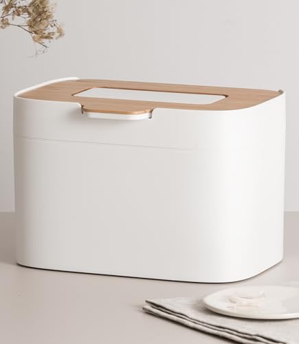 Kazai. Compost Bin 'elin' | 4.5l Small Kitchen Bin With Wooden Lid &amp;amp; Filter | Food Waste Container, Odour-Free, Dishwasher Safe, With Inner Caddy | Caddy for Kitchen Counter Top | Off-White/bamboo