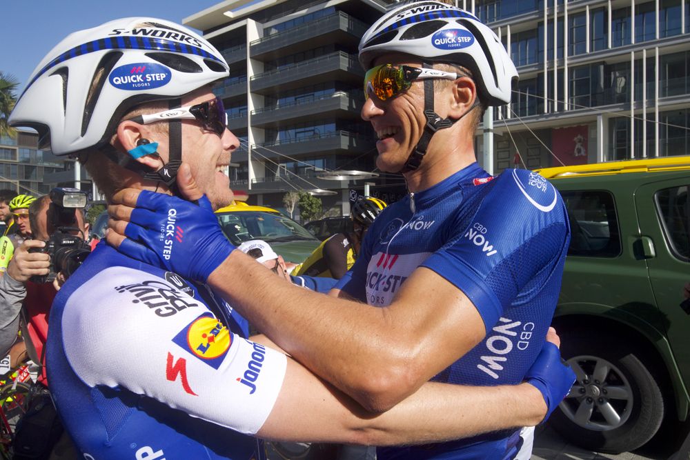 Marcel Kittel (QuickStep Floors) enjoys his third win of the Dubai Tour