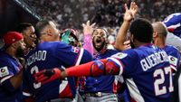 Fernando Tatis Jr. of the Dominican Republic celebrating a home run at the 2026 World Baseball Classic