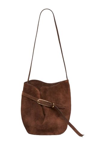 Liffner Belted Bucket Bag Dark Brown Suede