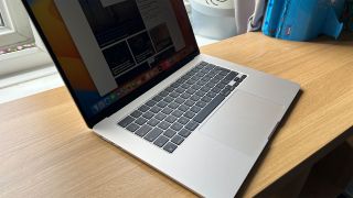 Close up view of the MacBook Air M2 keyboard and trackpad
