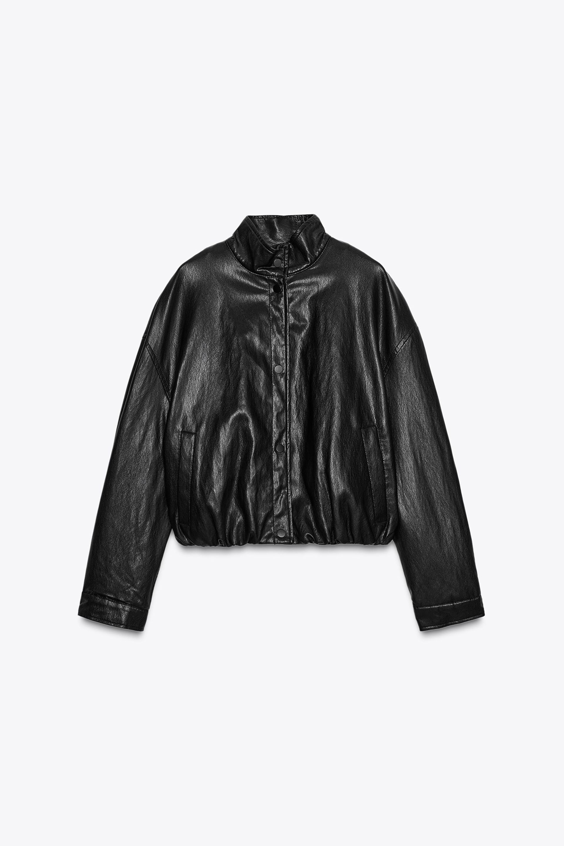 High Collar Faux Leather Bomber Jacket