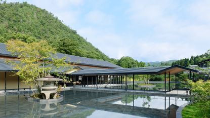 The water basin at Roku Kyoto on a clear sunny day