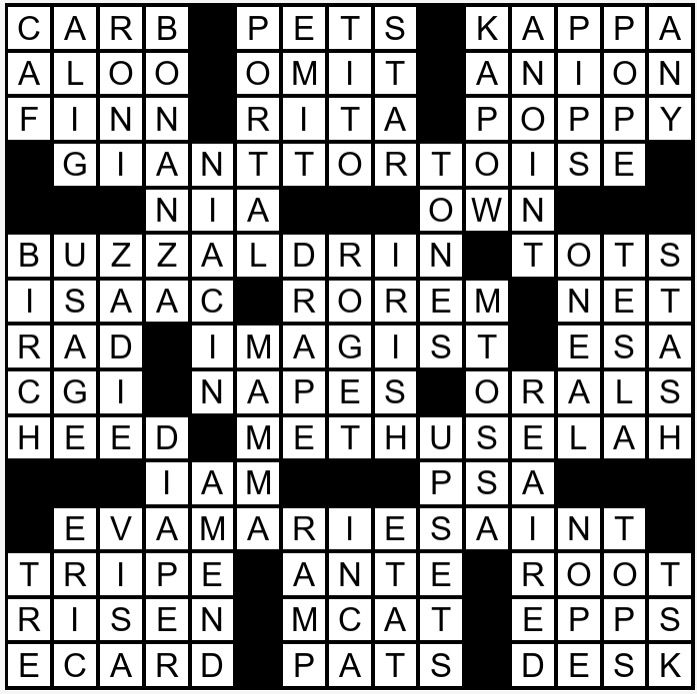 A solved crossword puzzle.