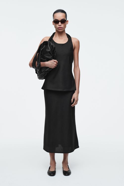 Linen-Blend Midi Column Skirt