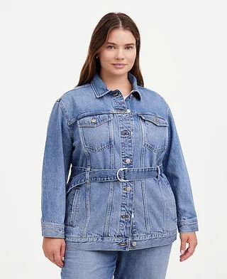 Madewell, Plus Belted Oversized Trucker Jean Jacket in Reston Wash