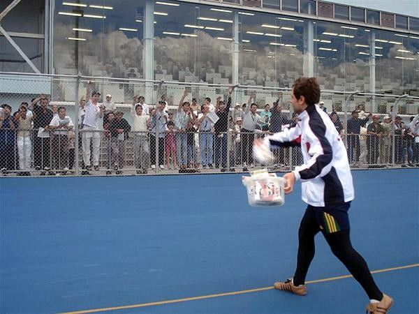 Throwing goodies to the fans