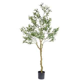 Nafresh Tall Faux Olive Tree，7ft（84in） Realistic Potted Silk Artificial Indoor With Green Leaves and Big Fruits for Home Office Living Room Bedroom Stairs Foyer Decor.