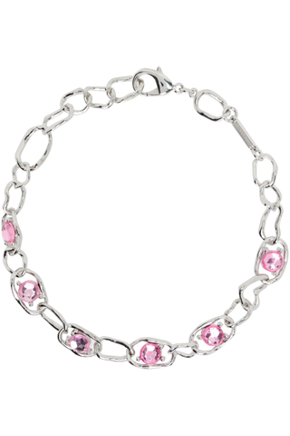 Barbiecore Hot Pink Trend 2023 | Collina Strada Silver & Pink Crushed Chain Necklace