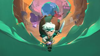 Moonlighter 2; a cartoon knight runs away from monsters