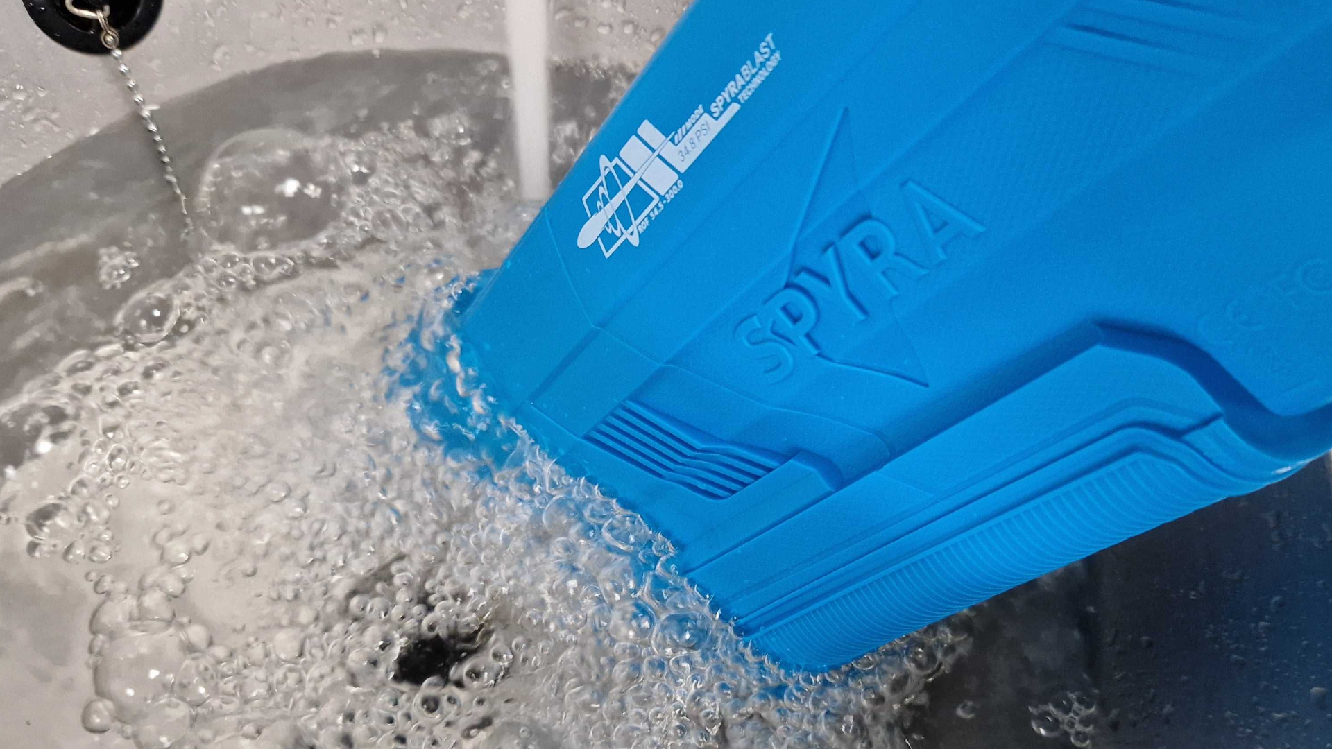 The SpyraThree refilling from a bubbling sink