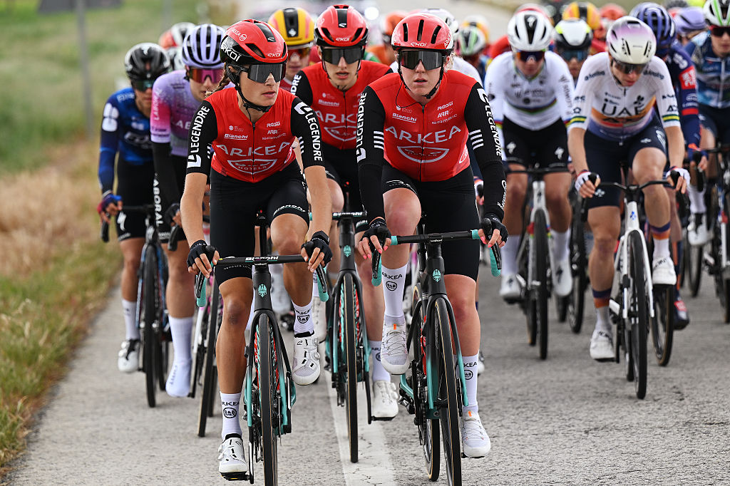 POZA DE LA SAL, SPAIN - MAY 22: (L-R) Valentina Cavallar of Austria and Amandine Fouquenet of France and Team Arkea-B&amp;amp;B Hotels compete during the 10th Vuelta a Burgos Feminas 2025, Stage 1 a 113k 125km stage from Burgos to Poza de la Sal / #UCIWWT / on May 22, 2025 in Poza de la Sal, Spain. (Photo by Szymon Gruchalski/Getty Images)