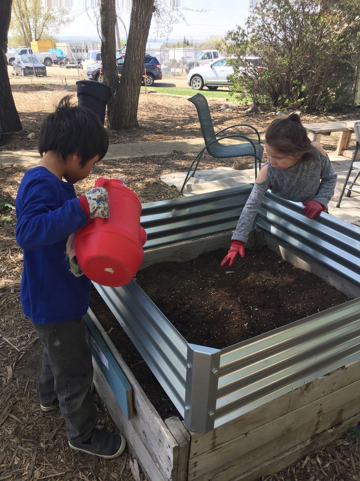 Watering a raised bed