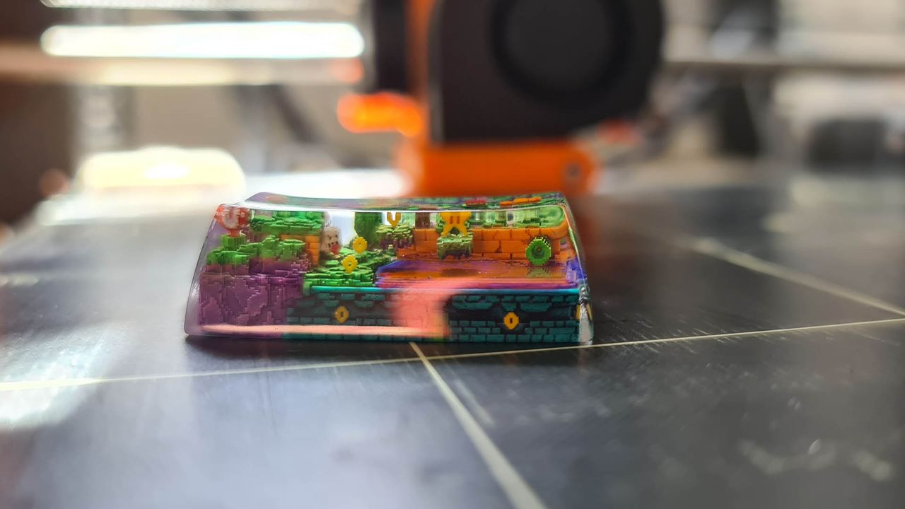 Jellykey artisan keycap with 8-bit motif