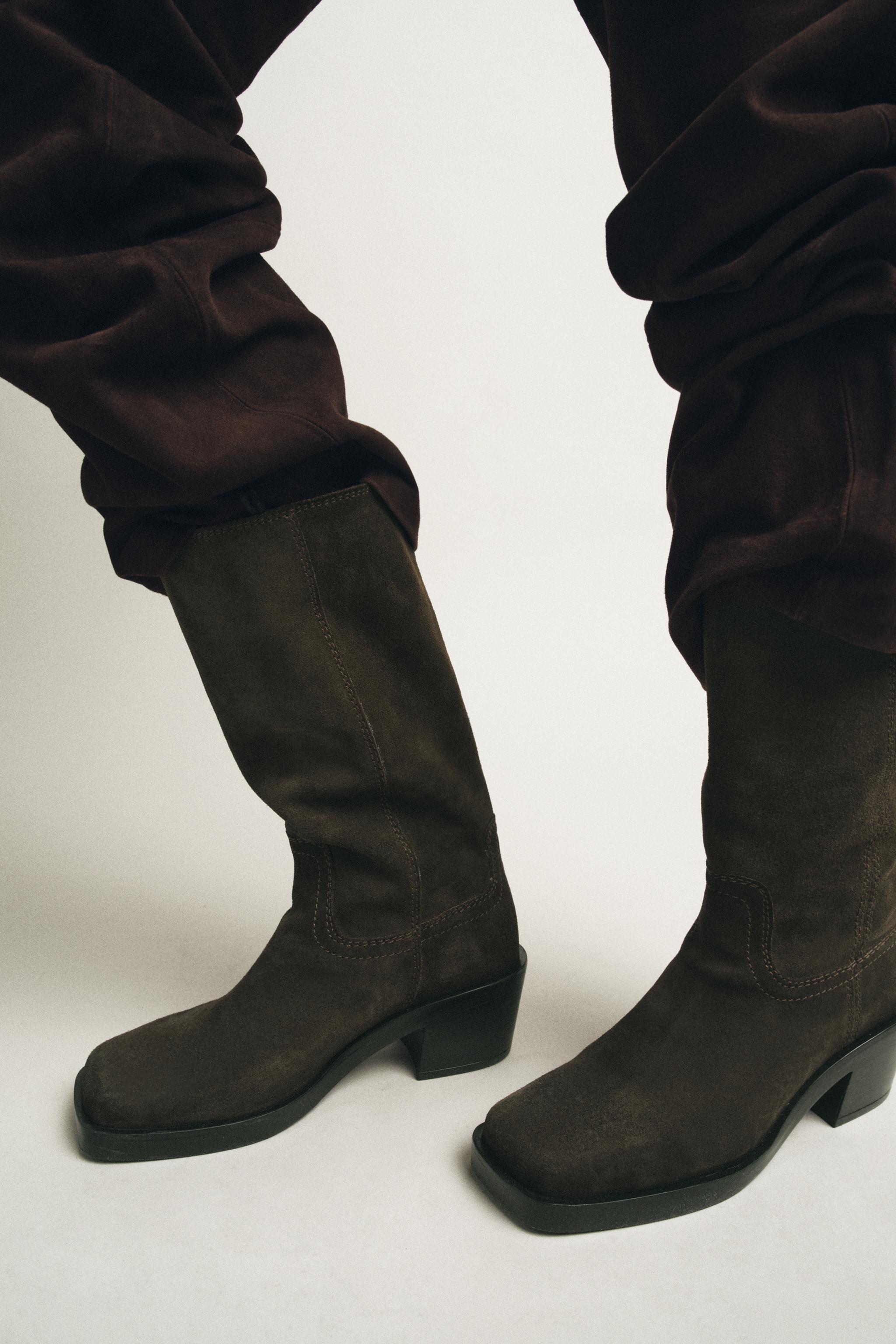 Split Leather Topstitched Boots