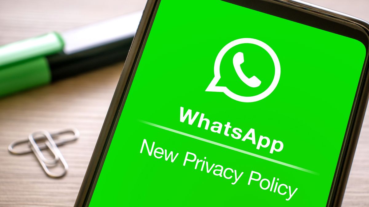 &amp;quot;Whatsapp new privacy policy&amp;quot; displayed on the green screen of a smartphone