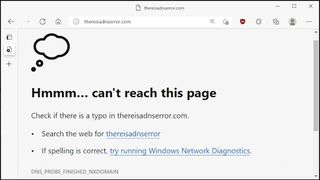 Microsoft Edge displaying a 'can't reach this page' error message