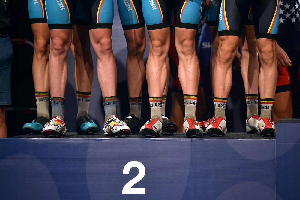The junior men's podium at the World Championships