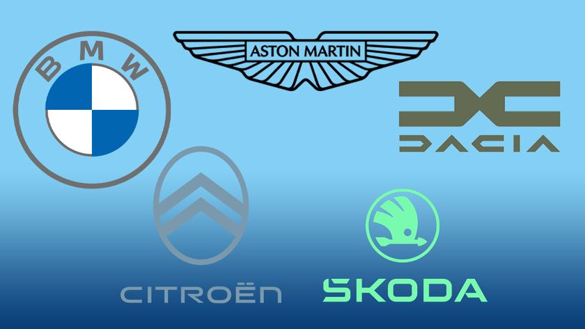 images of new car logos from the best car rebrandings on a blue gradient background