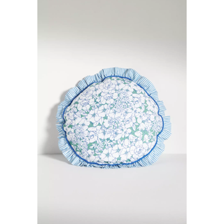 blue striped ruffle circular pillow