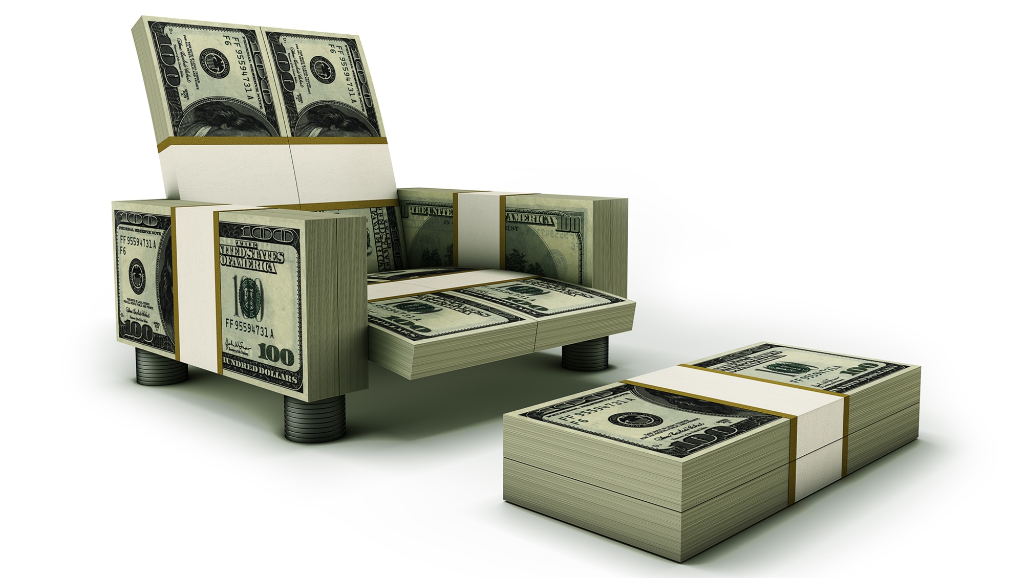A chair built with $100 bills.