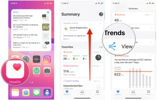 View Sleep Trends in Health on iPhone by showing: Launch Health, scroll down, tap View Health Trends