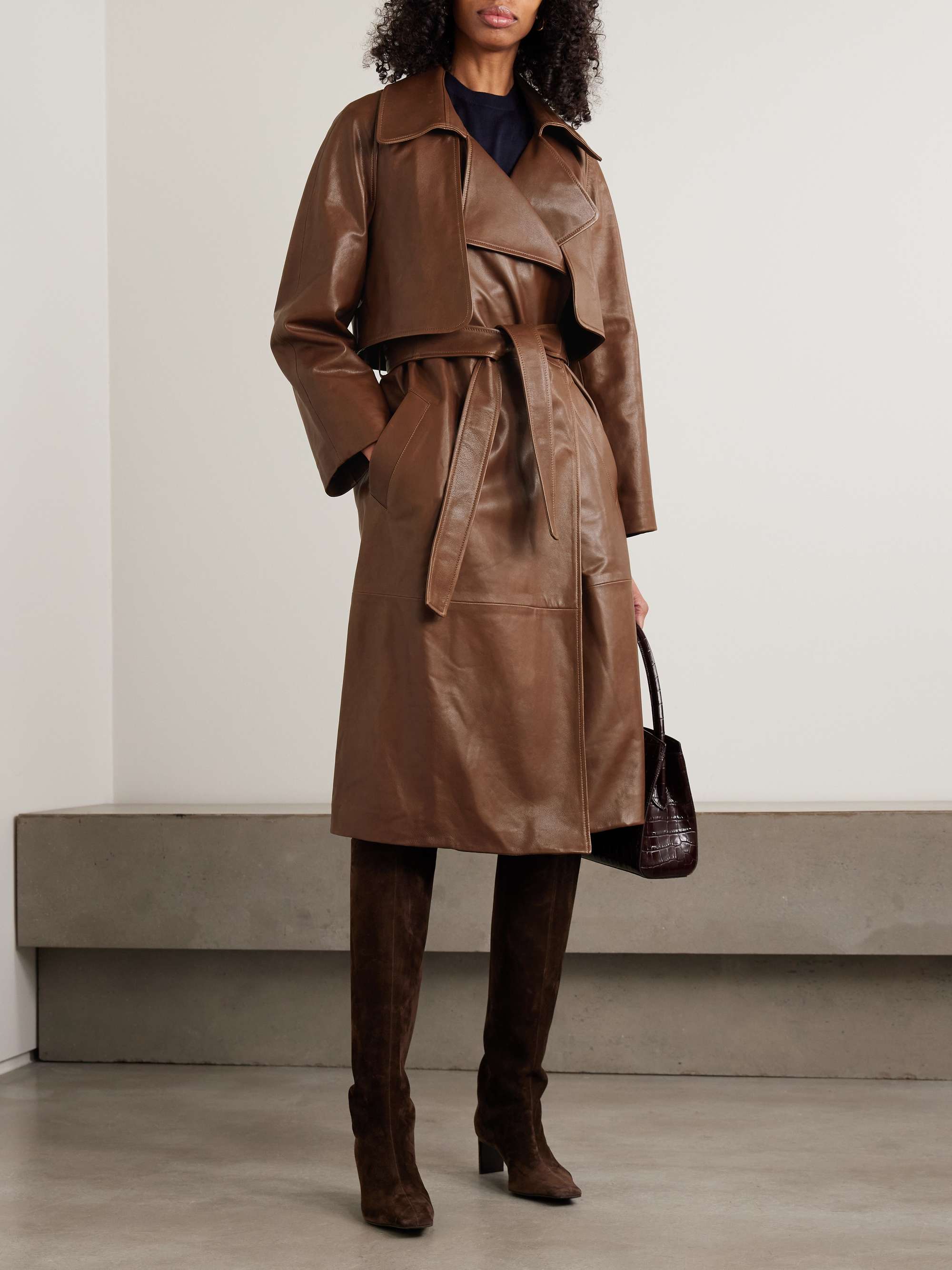Cisely Belted Leather Trench Coat